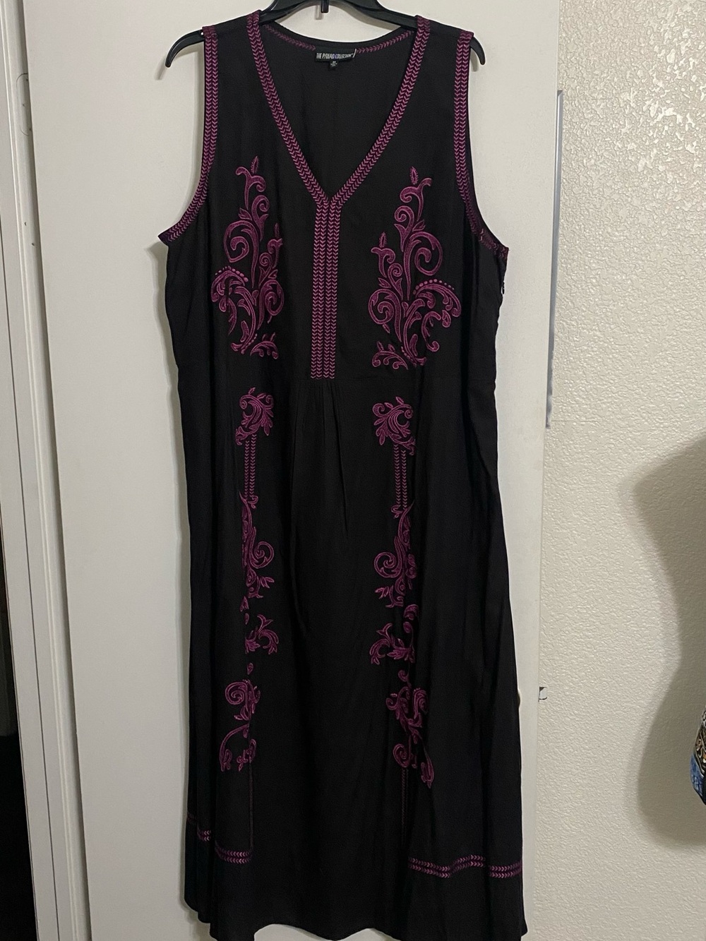 The Pyramid Collection Black Midi Dress with Pink Embroidery NWOT
